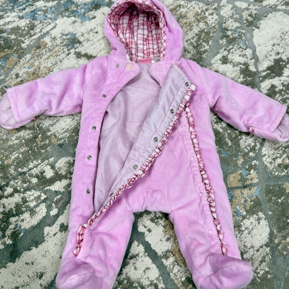 Little by Little Pink/Purple Hooded Baby Suit - Sz 0-3M